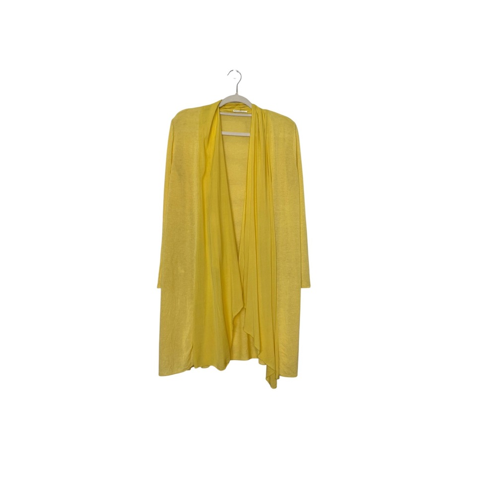New Collection Italy Yellow Draped Waterfall Open Front Knit Cardigan Lagenlook